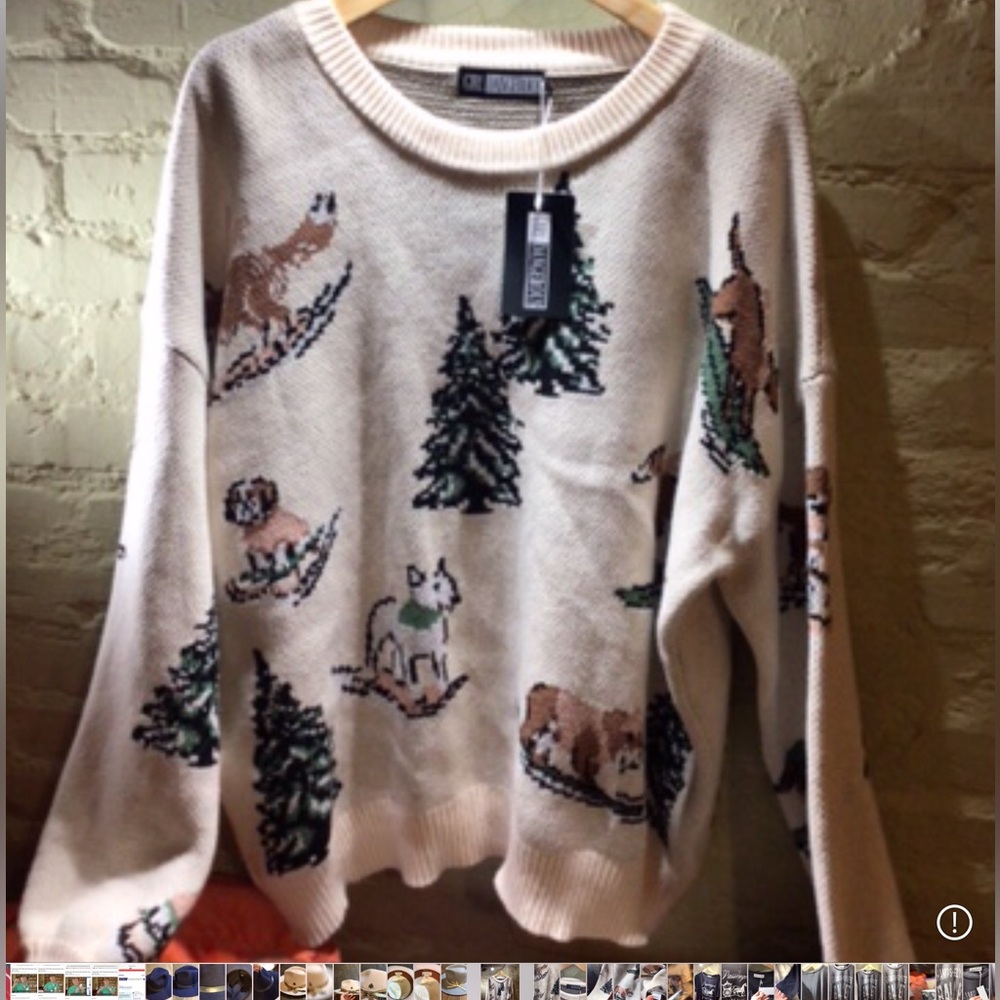 NEW ski Dogs Cozy Cream Pullover Sweater 🐶🌲